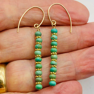 Unique Natural USA Green Turquoise 14K Gold Filled Earrings | 2" Long |