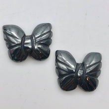 Load image into Gallery viewer, Iron Butterfly 2 Hand Carved Hematite Butterfly Beads | 21x18x5mm | Silver black - PremiumBead Primary Image 1
