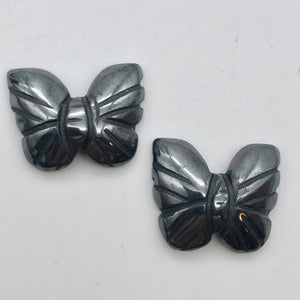 Iron Butterfly 2 Hand Carved Hematite Butterfly Beads | 21x18x5mm | Silver black - PremiumBead Primary Image 1