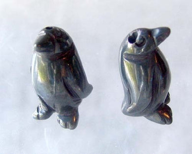 March of The Penguins 2 Carved Hematite Beads | 21x12x11mm | Silver black - PremiumBead Primary Image 1