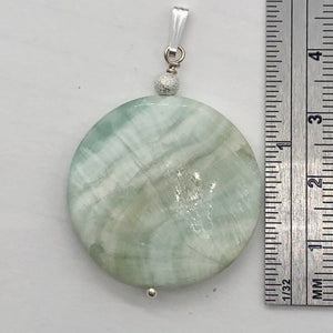 Wavy Hemimorphite Disc Dangle Sterling Silver Pendant| 1 3/4" Long| Aqua/Green |
