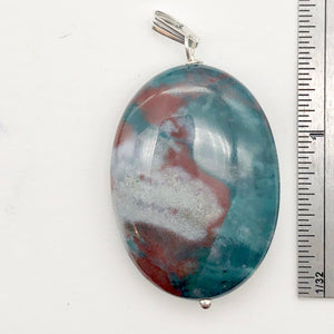 Rare Bloodstone Sterling Silver Oval Pendant with Wolf Head Image| 2 3/4" Long |