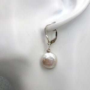 Creamy White Coin FW Pearl Lever Back Earrings | 1 1/4" Long | White | 1 Pair |