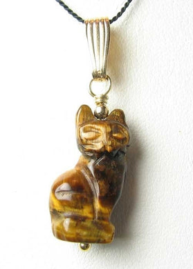 Adorable! Hand Carved Tigereye Cat 14Kgf Pendant 509257TEGF - PremiumBead Primary Image 1