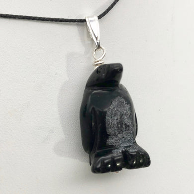 Tuxedo Obsidian Penguin Sterling Silver Pendant, Black and White 509273OB - PremiumBead Primary Image 1