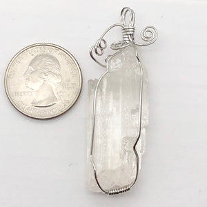 Kunzite Wire-Wrap Clear Crystal Sterling Silver Pendant | 2 1/4 Inch Long |
