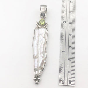 Exotic! Biwa Pearl Pendant Necklace with Peridot in Sterling Silver Setting - PremiumBead Alternate Image 8