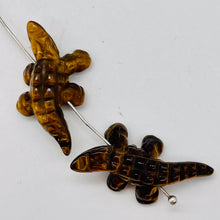 Load image into Gallery viewer, Gators 2 Carved Tigereye Alligator Beads | 28x14x7mm | Golden Brown
