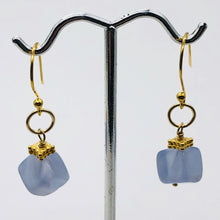 Load image into Gallery viewer, Blue Chalcedony Cubes and 22K Vermeil Earrings 309231B
