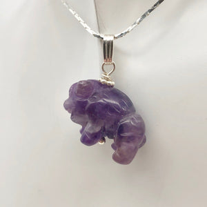 Amethyst Hand Carved Bison / Buffalo Sterling Silver 1" Long Pendant 509277AMS - PremiumBead Primary Image 1