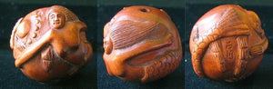 Hand Carved Boxwood Mermaid 20mm Ball Ojime/Netsuke Bead - PremiumBead Alternate Image 4