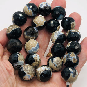 Agate Faceted Statement Bead Parcel Round | 18mm | Black/White/Brown | 4 Beads |