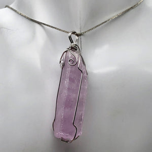 Kunzite Sterling Silver Wire-Wrap Lavender Crystal Pendant | 2 1/2 Inch Long |