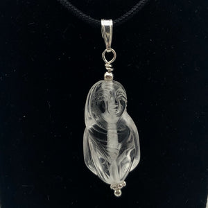 Hand Carved Quartz Female Laughing Buddha Pendant with Silver Findings | 1 3/4" - PremiumBead Alternate Image 2