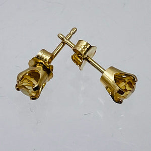 Citrine 14K Yellow Gold Stud Round Earrings | 4mm | Yellow | 1 Pair |