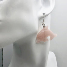 Load image into Gallery viewer, Rose Quartz Sterling Silver Dolphin Drop/Dangle Earrings| 1 3/4&quot; Long | Pink |
