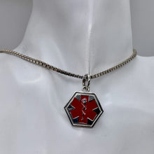 Load image into Gallery viewer, Medical Alert Sterling Silver Hexagon Pendant | 1 1/4&quot; Long | Red Silver | 1 |
