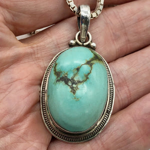 Turquoise Sterling Silver Native Oval Pendant | 2" Long | Blue/Silver |1 Pendant