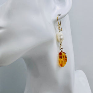 Topaz Pearl 14K Gold Filled Dangle Earrings | 2 1/4" Long | Orange White | 1 |