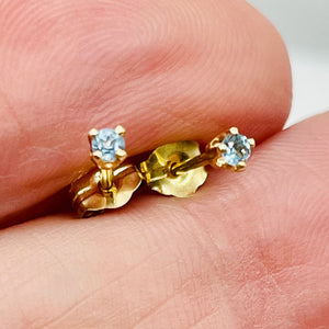 Aquamarine 14K Gold Stud Round Earrings | 2mm | Aqua | 1 Pair |