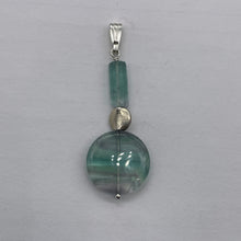 Load image into Gallery viewer, Fluorite Sterling Silver Striped Dangle Pendant | 2&quot; Long | Blue/Purple | 1 |
