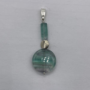 Fluorite Sterling Silver Striped Dangle Pendant | 2" Long | Blue/Purple | 1 |