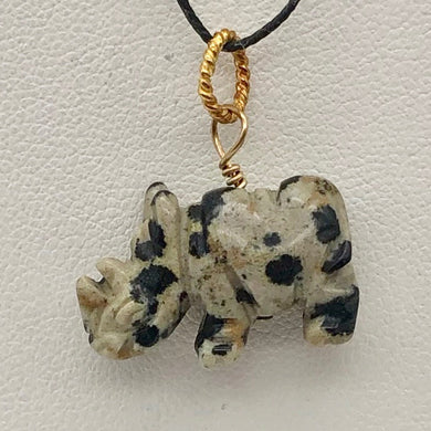 Dalmatian Stone Hand Carved Rhinoceros Pendant with 14Kgf Findings 509275DS - PremiumBead Primary Image 1