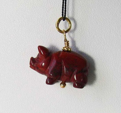 Piggie! Carved Brecciated Jasper Pig 22K Vermeil Gold Pendant 509274JPG - PremiumBead Primary Image 1