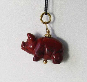 Red Jasper Pig Pendant Necklace | Semi Precious Stone Jewelry | 14k Pendant