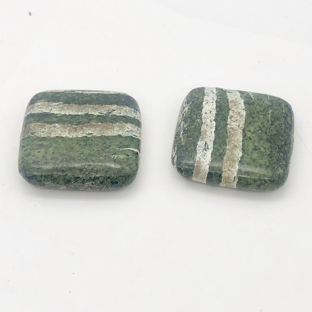 Jasper Zebra Stone Square | 25x25x7mm | Green White | 2 Bead(s)