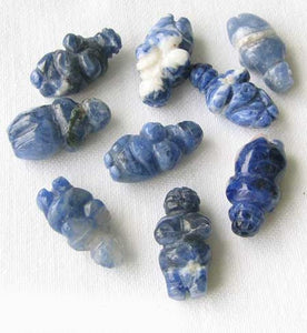 2 Carved Sodalite Goddess of Willendorf Beads | 20x9x7mm | Blue white - PremiumBead Primary Image 1