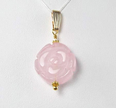Love! Pink Rose Quartz Rose & 14Kgf Pendant 506758 - PremiumBead Primary Image 1