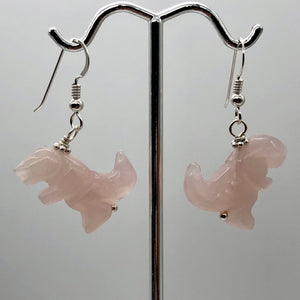 Rose Quartz Tyrannosaurus Rex Sterling Silver Drop Earrings| 1.5" Long | Pink |