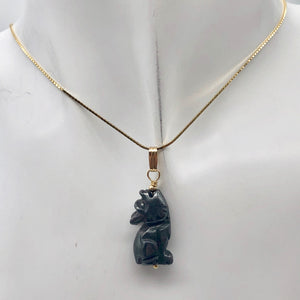 Hematite Wolf Pendant Necklace | Semi Precious Stone Jewelry | 14k Pendant - PremiumBead Primary Image 1