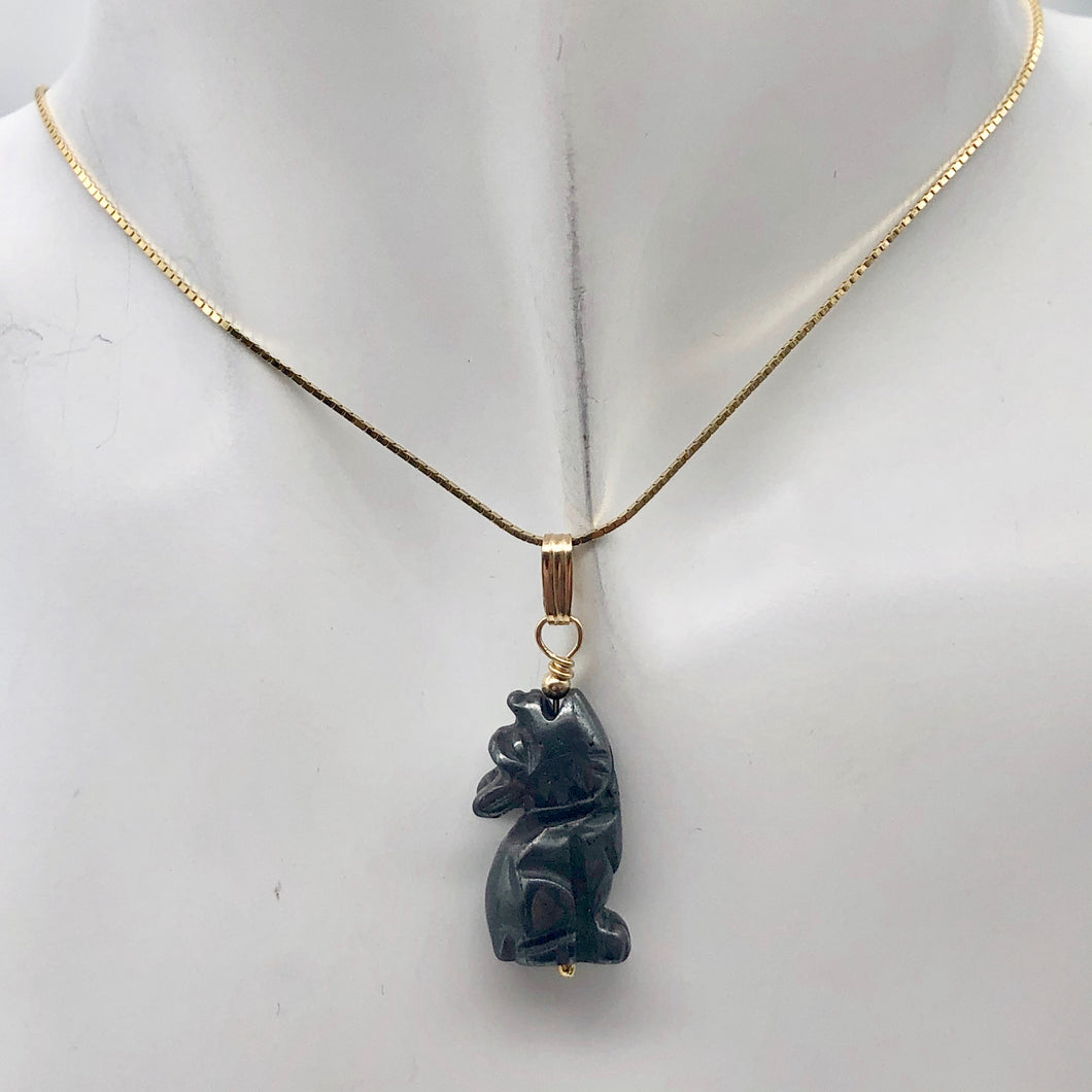 Hematite Wolf Pendant Necklace | Semi Precious Stone Jewelry | 14k Pendant - PremiumBead Primary Image 1