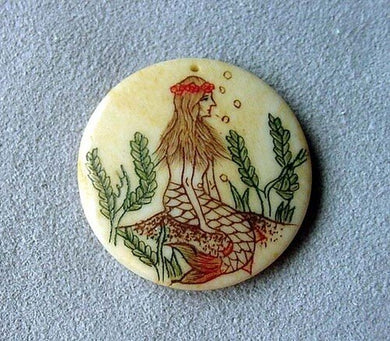 Lovely 30x3mm Scrimshawed Mermaid Centerpiece Bead 4116x - PremiumBead Primary Image 1