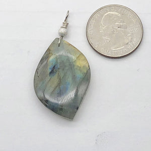 Labradorite Sterling Silver Drop Pendant | 1 7/8" Long | Blue Rainbow |