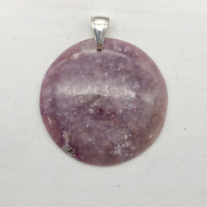 Natural Lepidolite Large Round Sterling Silver Pendant | 45mm | 2 1/16" Long |
