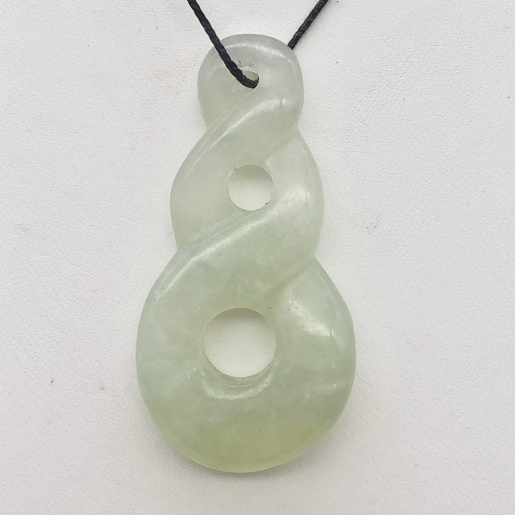 Hand Carved Natural Serpentine Infinity Pendant with Simple Black Cord 10821S - PremiumBead Primary Image 1