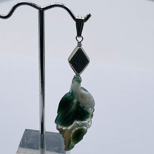 Jasper Sterling Silver Leaf Pendant | 2 3/4" Long | Green/White | 1 Pendant |