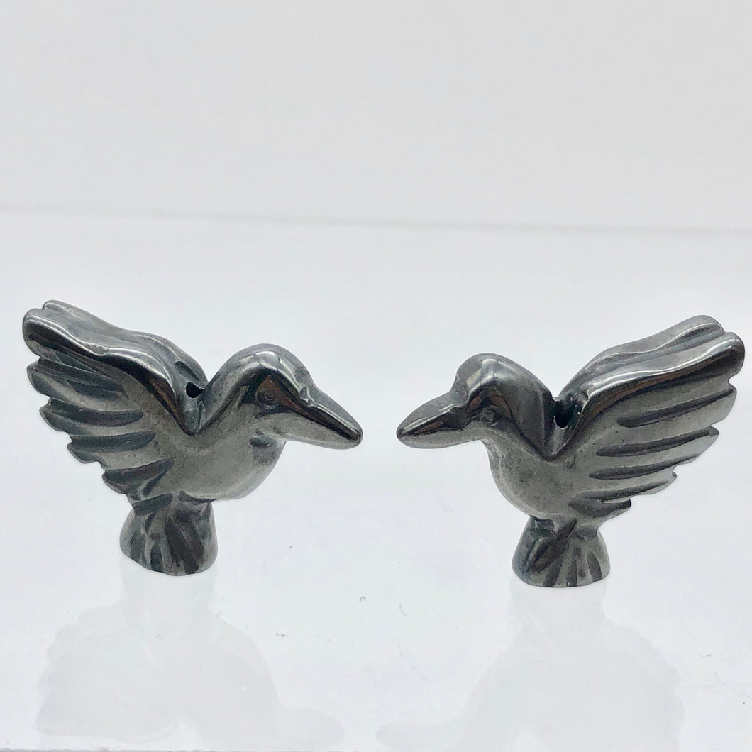 Lovely 2 Hand Carved Hematite Dove Bird Beads | 25x18x5.5mm | Graphite - PremiumBead Primary Image 1