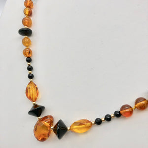 Beautiful Sparkling Amber and Onyx Bead 30" Necklace 210791 - PremiumBead Alternate Image 3