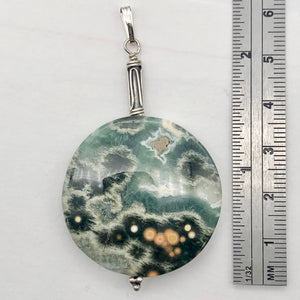 Ocean Jasper Round Sterling Silver Pendant | 2 1/4" Long | Green White |