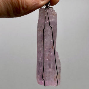 Kunzite Sterling Silver Wire-Wrap Lavender Crystal Pendant | 3 Inch Long |