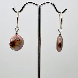 Fresh Water Pearl Sterling Silver Dangle Earrings | 1 1/4" Long | Golden Rose |