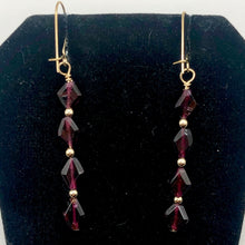 Load image into Gallery viewer, 14K Gold Filled Red Pyrope Garnet Earrings | 2 inches long | - PremiumBead Alternate Image 7
