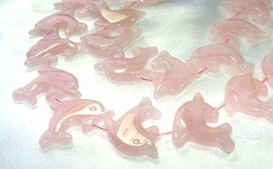 Jumping 2 Carved Rose Quartz Dolphin Beads | 25x11x8mm | Pink - PremiumBead Primary Image 1