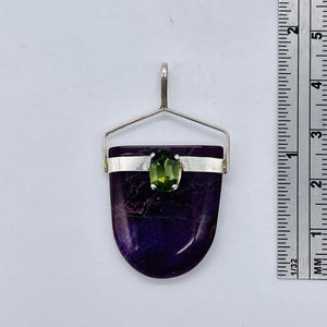 Sugilite Peridot Sterling Silver Oval Pendant | 1 1/2" Long | Purple Green | 1 |