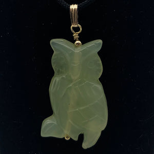 Serpentine Jade Owl Pendant Necklace|Semi Precious Stone Jewelry|14k Pendant