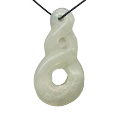 Load image into Gallery viewer, Carved Light Green Serpentine Infinity Pendant with Simple Black Cord 10821R
